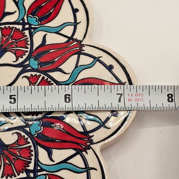 Vintage Turkish Trivet Pot Stand - Beautiful Hand Painted Ceramic Floral Tile - Picture 6 of 7